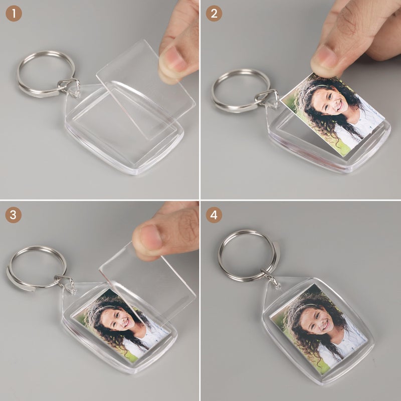 Kurtzy 100pcs Photo Keyring - 45mm X 35mm Photo Keyrings - Blank Keyrings for Photos - Translucent Clear Acrylic Key Rings with Split Ring - Double Sided Keyring Multipack - Image 4